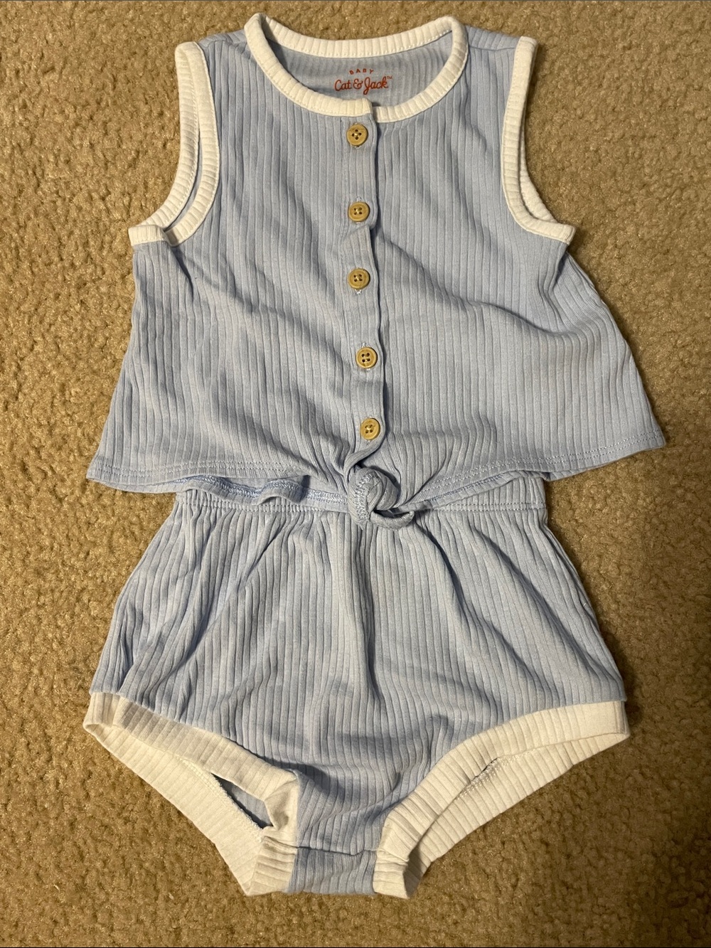 Cat & Jack Light Blue Ribbed Two-Piece Set with White Trim